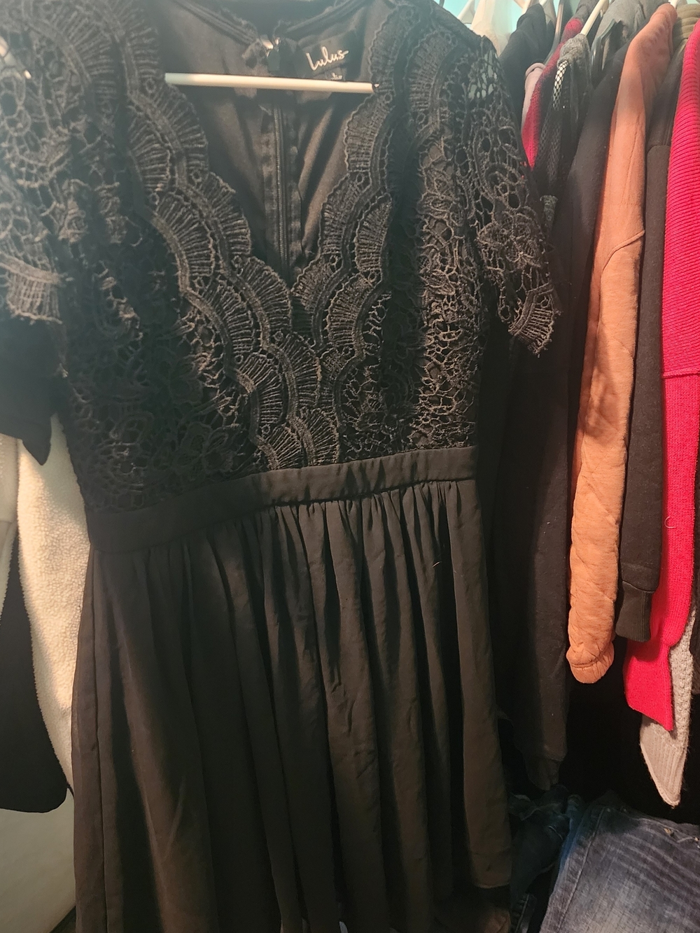 Lulus Black Lace Dress Women's Large Cocktail Party Wedding Guest Formal Midi
